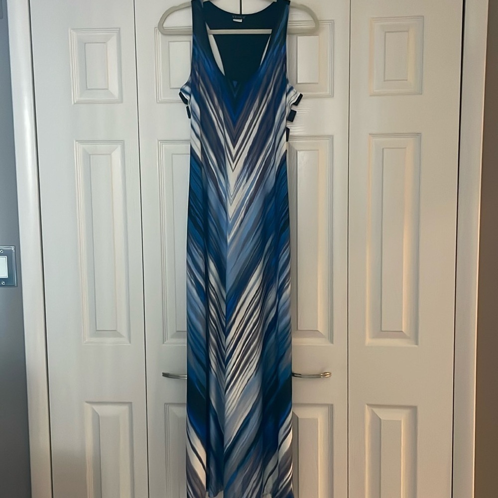 Chic Striped Blue Maxi Dress